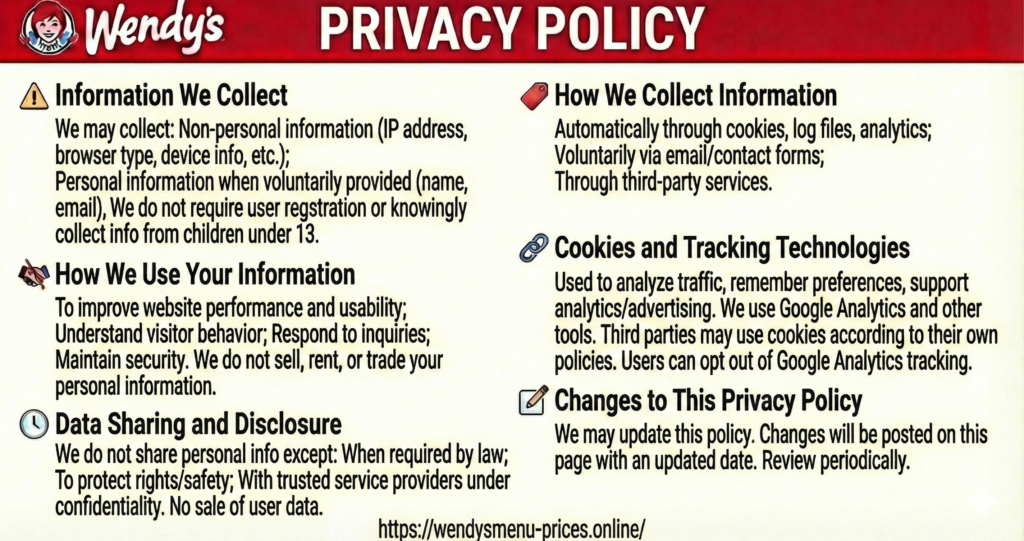 Wendys Menu Prices Online - Privacy Policy