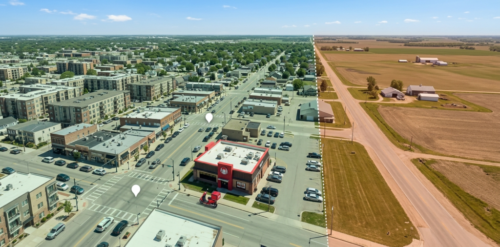 Wendys Aerial view urban vs rural coverage zones