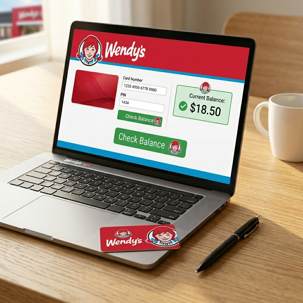 Balance check on laptop with card Wendys