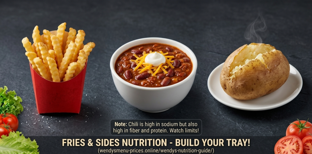 Fries, chili, baked potato trio