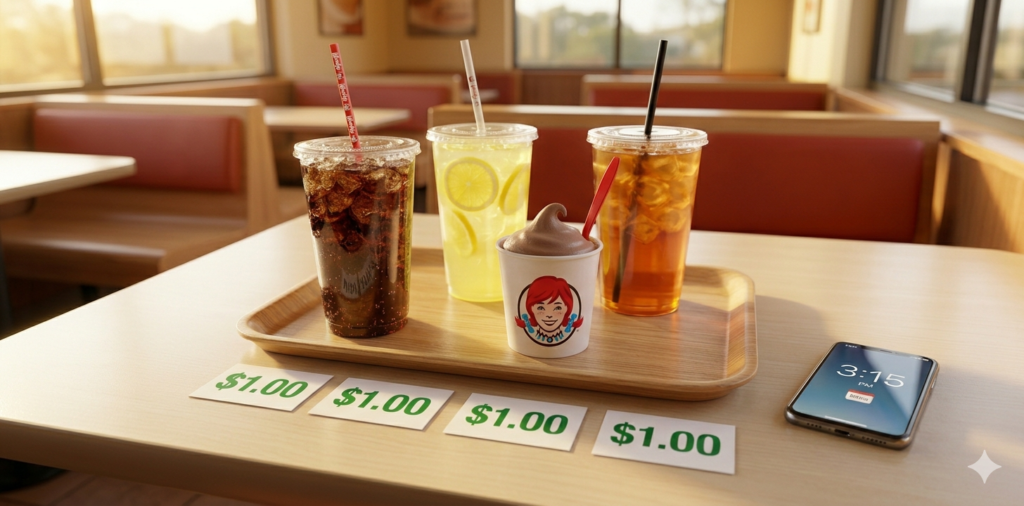 Happy Hour tray with $1 price cards - Wendys
