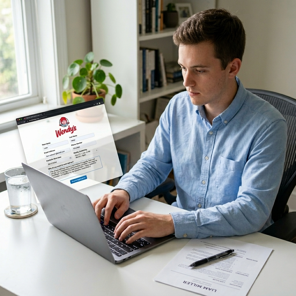 Person filling out job application on laptop - Wendys