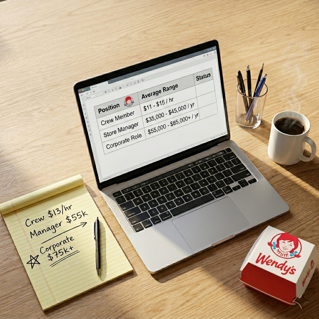 Salary research flat-lay on desk with laptop