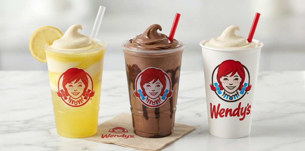 Three Frosty based thick drinks on marble - Wendys