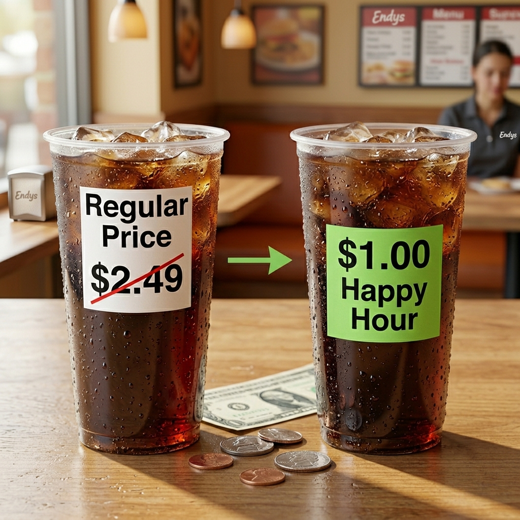 Two cups showing regular vs $1 price comparison Wendys