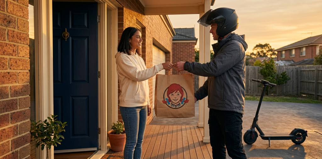 Wendys delivery rider handing bag at front door