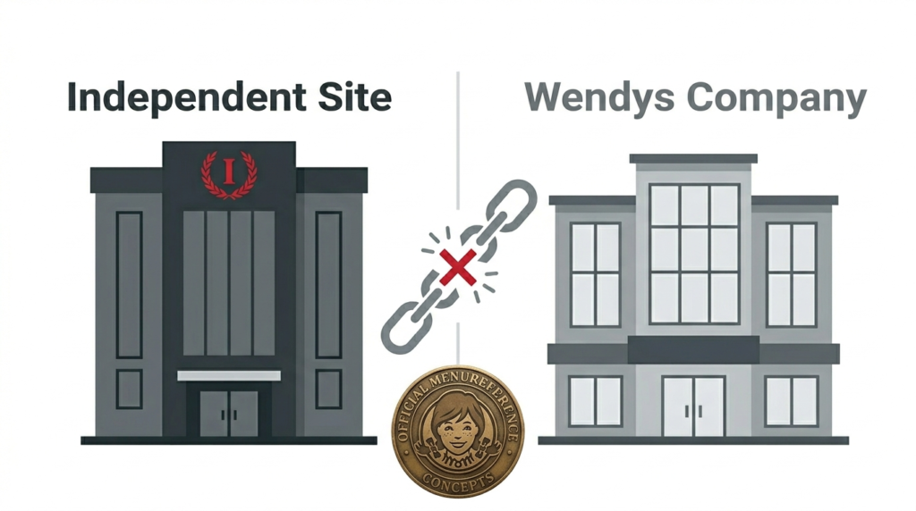 Graphic showing WendysMenu-Prices.online is an independent third-party reference website with no official connection to The Wendy's Company