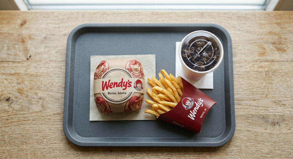 Wendys Fast food combo meal with burger, fries, and drink