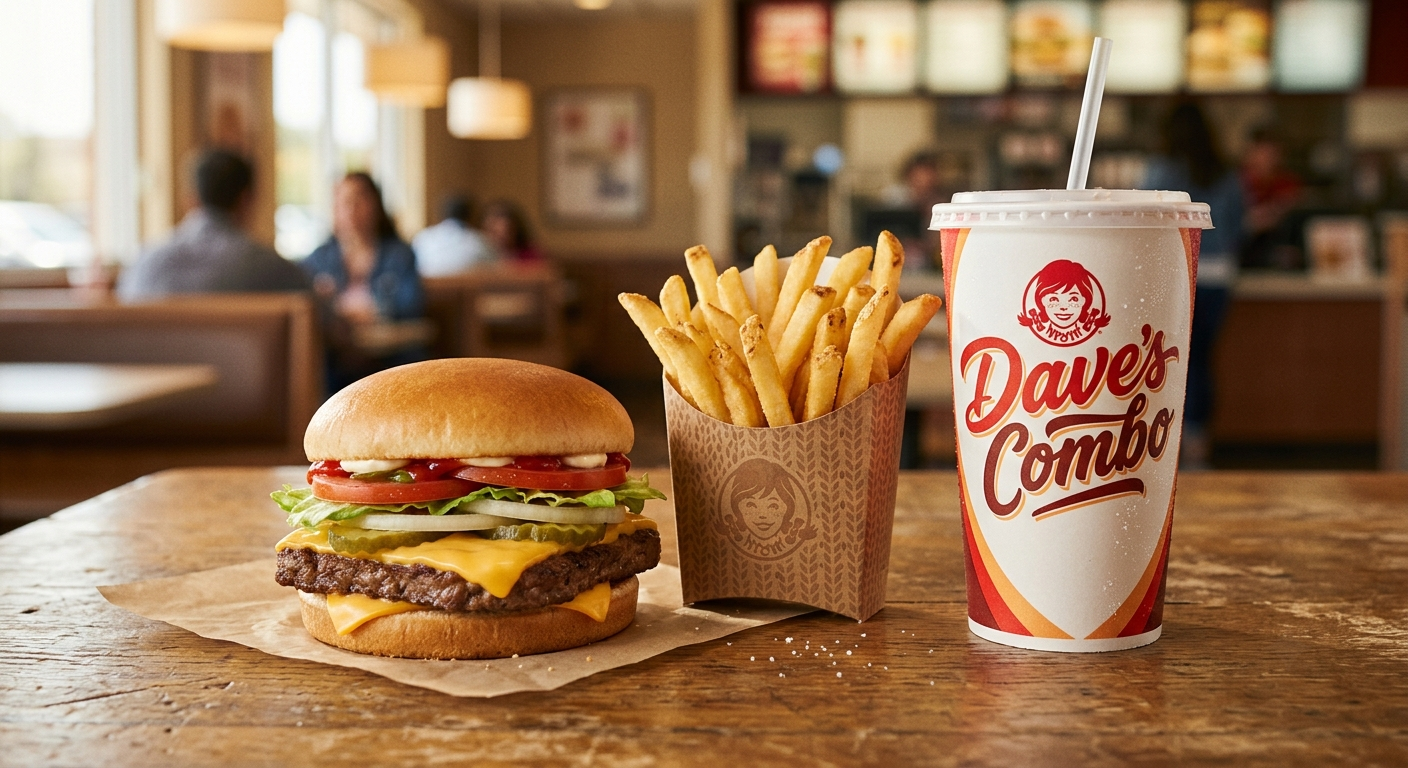 Wendy's Dave's Combo meal featuring a cheeseburger, fries, and drink