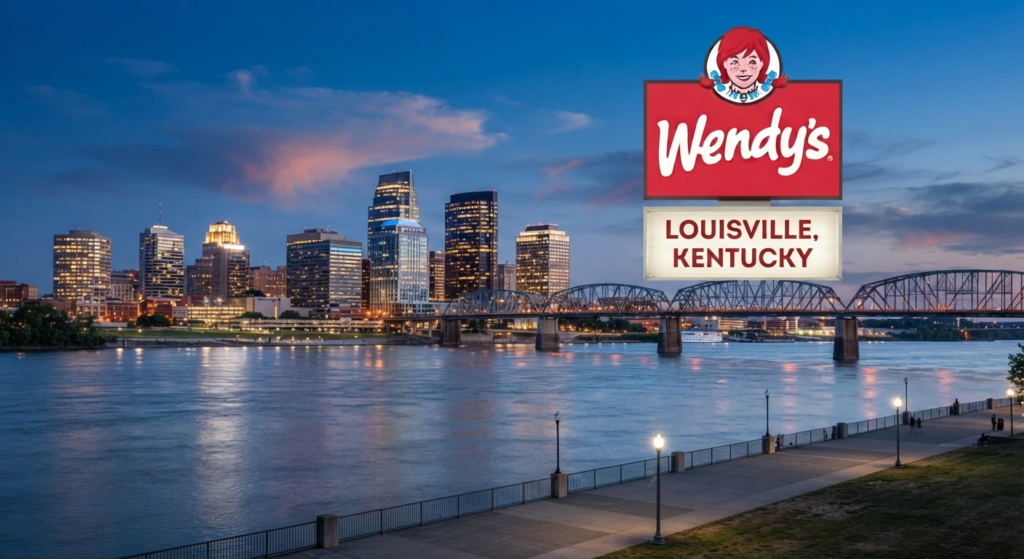 Louisville, Kentucky downtown skyline and pedestrian bridge along the Ohio River at dusk
