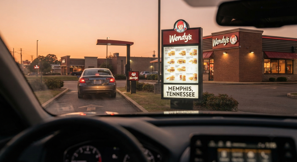 Car in Wendy's drive-thru lane at a Memphis, Tennessee location
