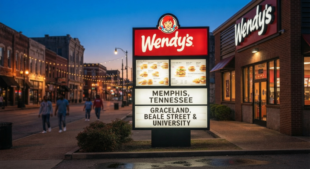 Wendy's sign near the Beale Street entertainment district in downtown Memphis