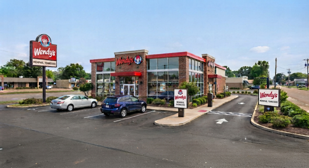 Wendy's restaurant exterior with drive-thru sign in Memphis, Tennessee
