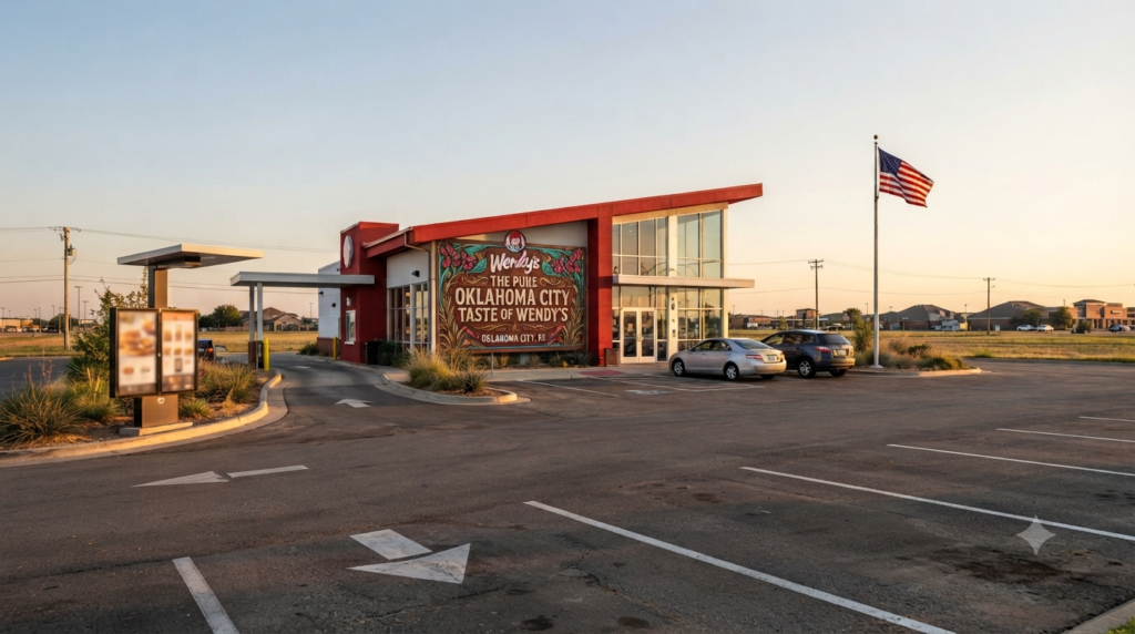 Wendy's fast food restaurant exterior with drive-thru lane in Oklahoma City, Oklahoma