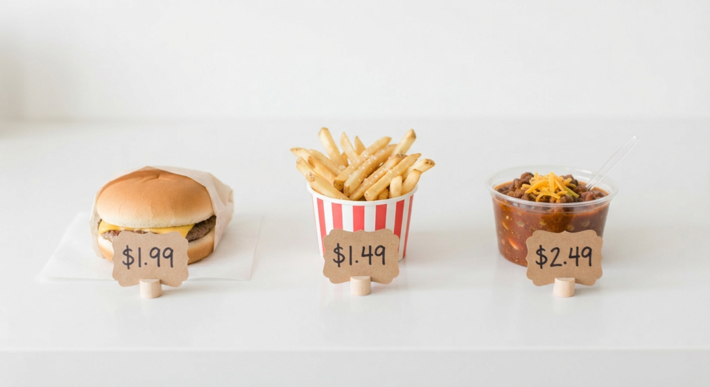 Small value menu items including a junior burger, fries, and chili at Wendy's Philadelphia