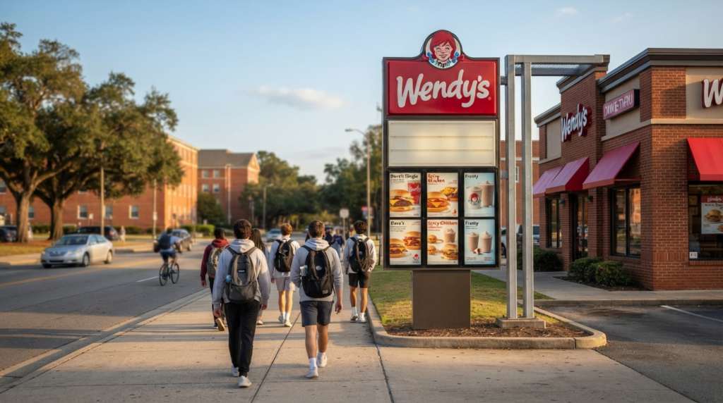 Wendy's restaurant near NC State University campus in Raleigh, North Carolina