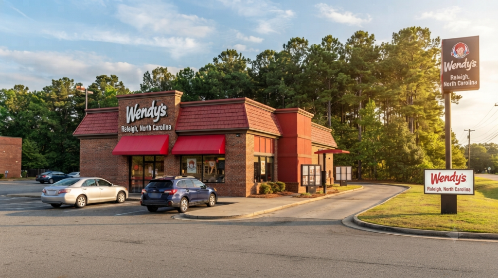 Wendy's fast food restaurant exterior with drive-thru in Raleigh, North Carolina