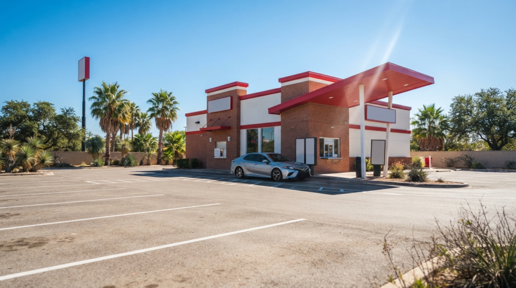 Exterior of a Wendy's fast food drive-thru restaurant in San Antonio, Texas on a sunny afternoon