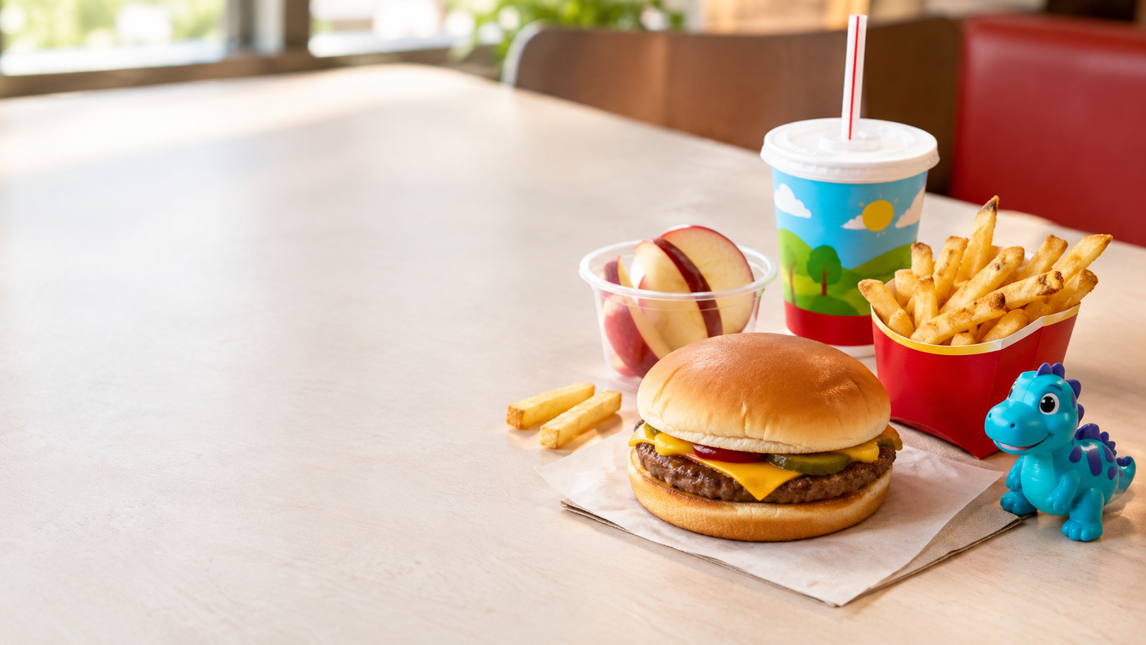 Wendy's Kids' Meal with hamburger fries apple bites drink and toy